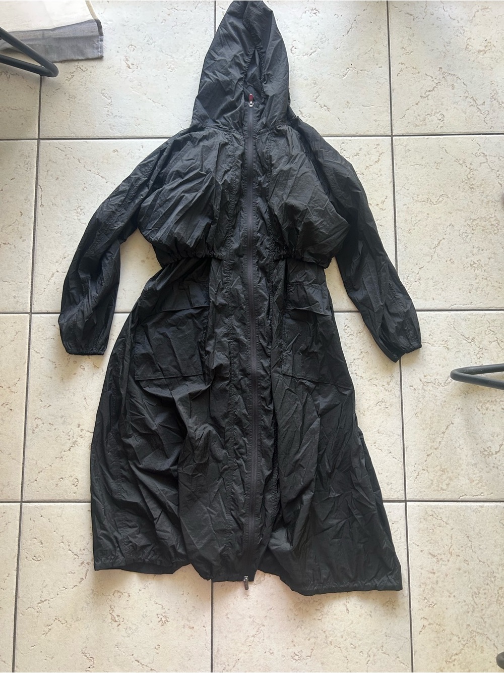 Athleta Black Hooded Long windbreaker Trench Coat